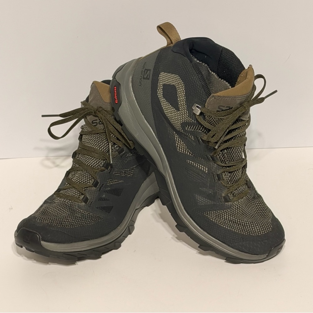 Salomon GTX Men's Olive Green & Gray Mid Gore-Tex Contagrip Hiking Boots 9.5